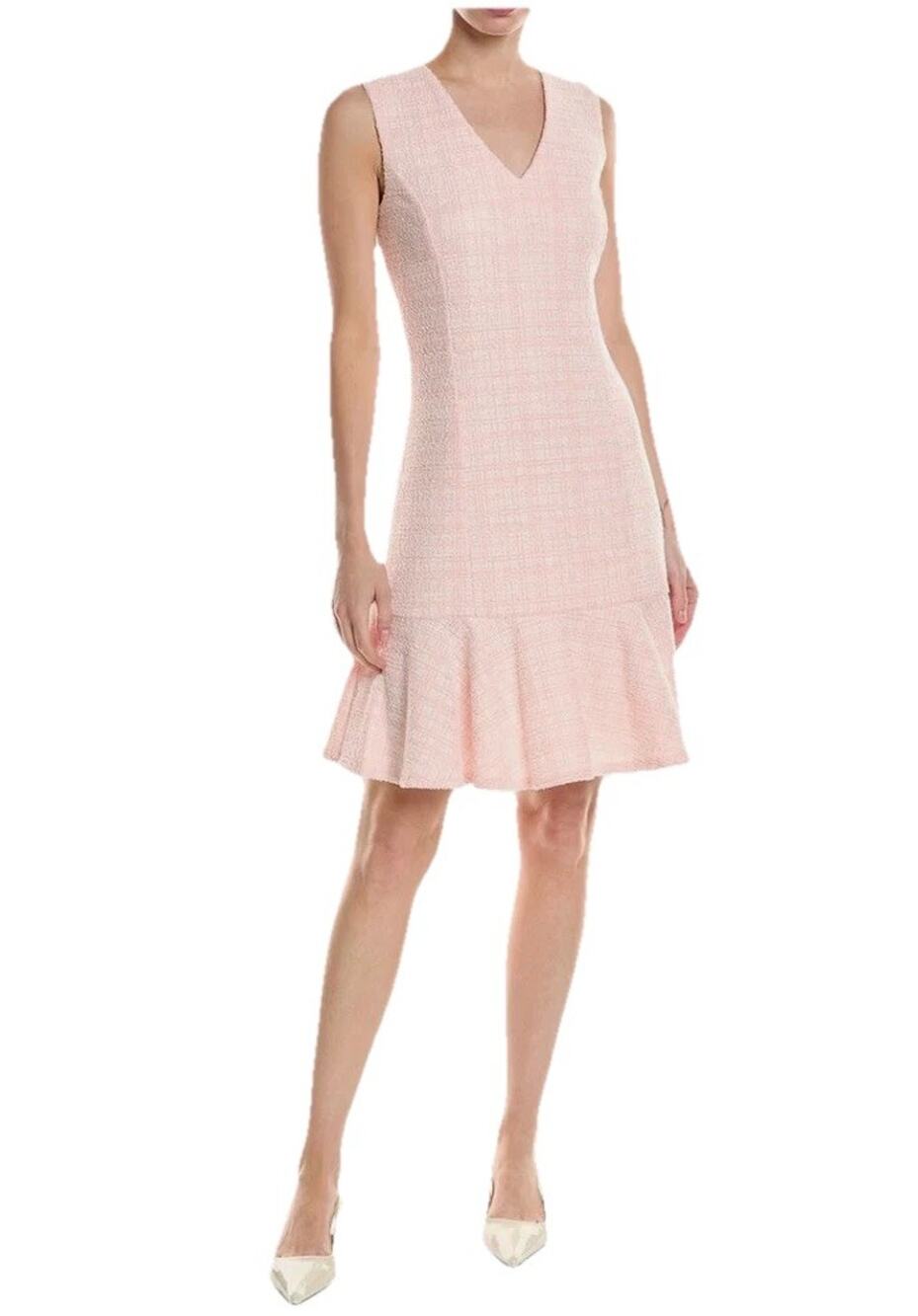 New Natori Pink Tweed Ruffle Trim Womens Dress Sz 14 $160 Preppy Classic NWT